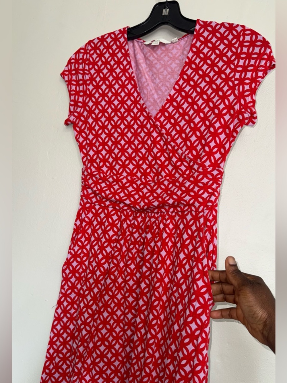 Boden Jersey Wrap Top Dress Dark Coral Red Knee LengthGeometric Mini Dress Sz 4 - Picture 10 of 12